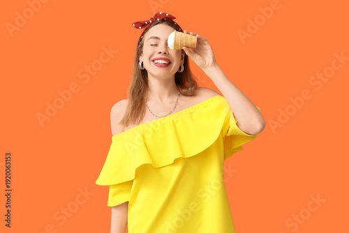 Happy smiling young woman h...