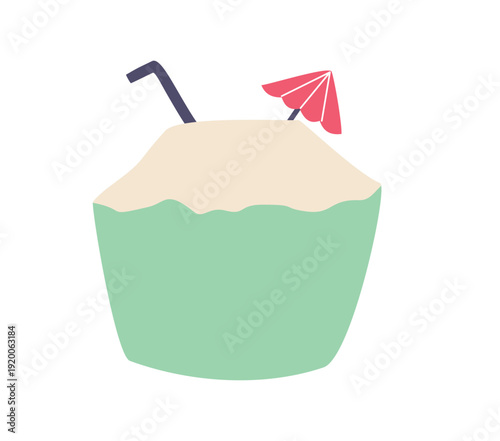 Illustration Set Things Related Beach Coconut Drink