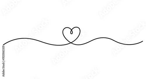 Single heart on a horizontal line, continuous black line drawing