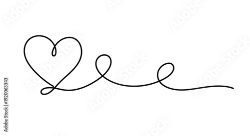 Heart with trailing loops, continuous black line drawing