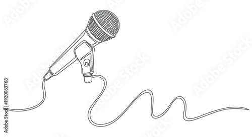 Dynamic Line Art of a Microphone with Cable, Symbolizing Voice and Performance