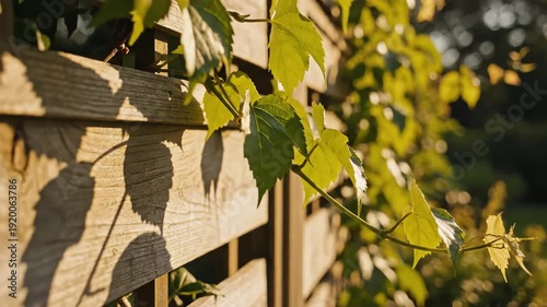 Wooden Fence with Leaves and Shadows.