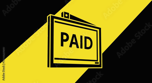 Paid subscription label icon on yellow background