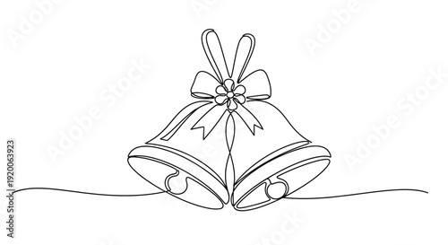Pair of Wedding Bells with Ribbon, Line Art for Celebration and Romance