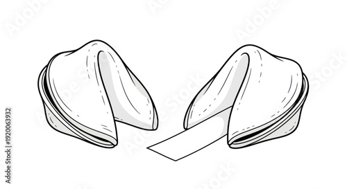 Two Fortune Cookies with Blank Paper Strip Isolated on White Background