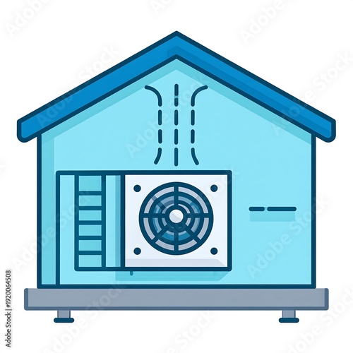 A simple graphic of a house with an air conditioning unit