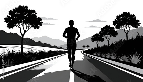 A silhouette of a person running on a road