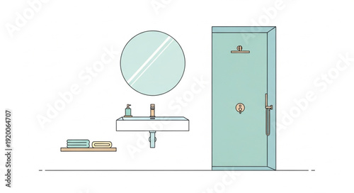 Modern Bathroom Fixtures with Sink Mirror and Shower.