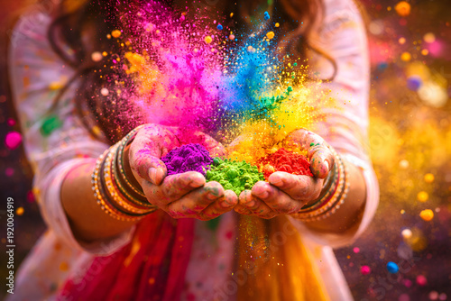 Hands Holding Colorful Powder During Holi Festival Celebration