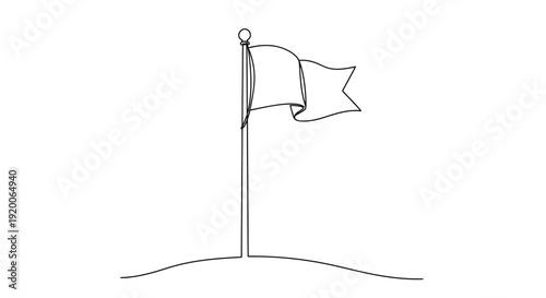 Minimalist line art of a flag on a hill, symbolizing achievement and a new beginning