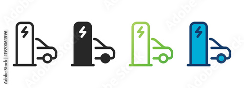 charging station icon collection with multiple styles