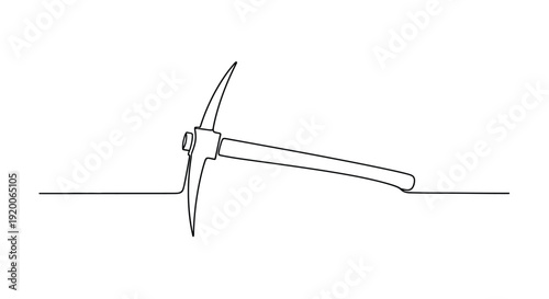 Pickaxe leaning, minimalist line art for excavation and heavy labor