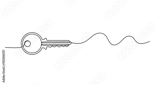 Key with wavy line, minimalist art for access and unlocking solutions