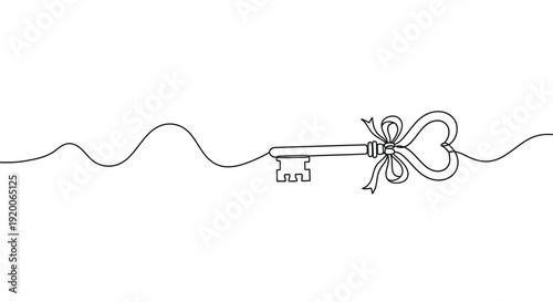 Skeleton key with ribbon bow, minimalist line art for special access