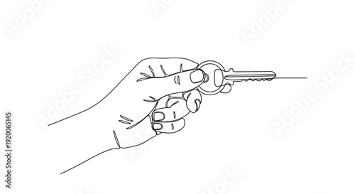 Minimalist Single Line Art Hand Holding a Key, Symbolizing Access and Ownership