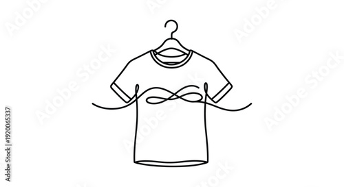 T-shirt on a hanger with infinity symbol, single line art, fashion, endless style