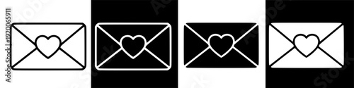 Expressing Love Digitally: White Outline Icon of Heart on Envelope, Flat Graphic Design