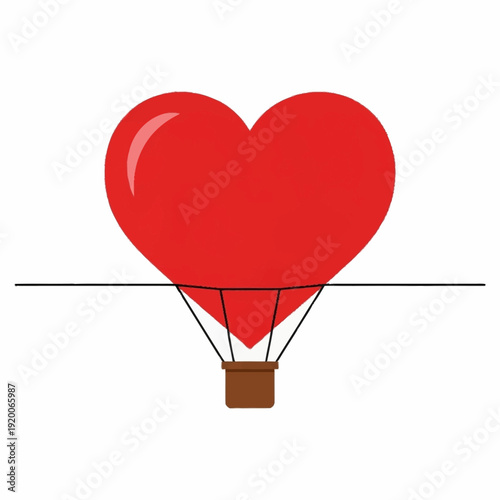 Red Heart Shaped Hot Air Balloon Floating Above Line.