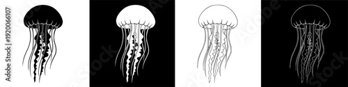 Elegant Jellyfish Illustrations Drifting in a Minimalist Underwater Scene