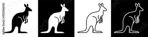 Stylized Australian Kangaroo Icons in White Silhouette and Outline Form on a Dark Background