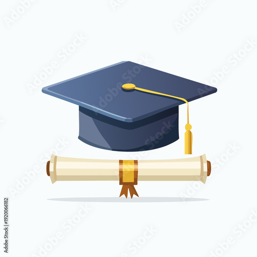 Graduation Cap and Diploma Scroll Illustration.