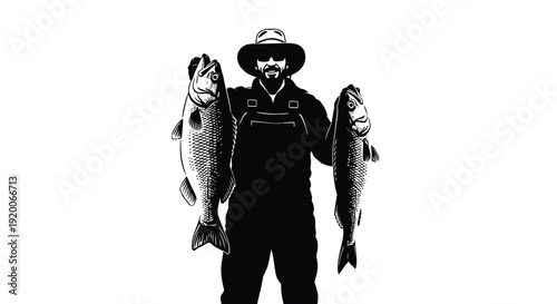 Fisherman Holding Fish Silhouette