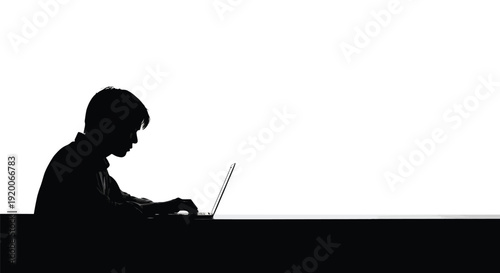 Laptop User Sitting Silhouette