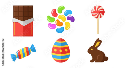 Easter Candy Collection: Chocolate, Jelly Beans, Lollipop, Egg, Bunny, Wrapper