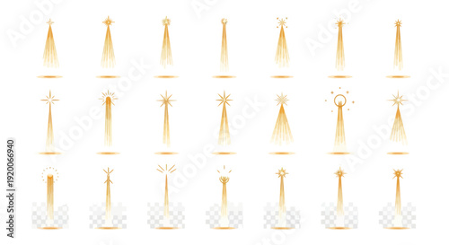 Golden Starbursts and Light Beams Collection: Festive and Abstract Sparkle Elements