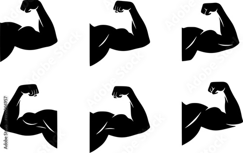 Bicep Flexing Silhouette Set Showcasing Muscular Arm Development and Bodybuilding Strength.