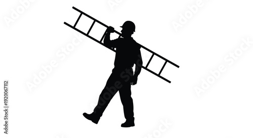 Man Carrying Ladder Silhouette Vector