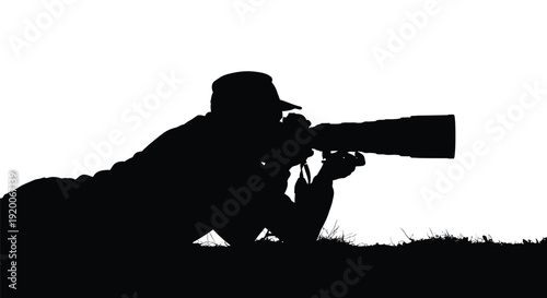 hotographer Lying with Telephoto Lens Silhouette Illustration