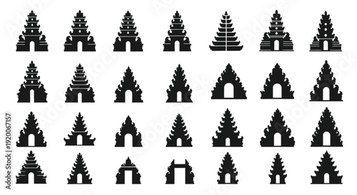 Collection of Balinese Temple Gates Silhouettes - Traditional Architecture Icons