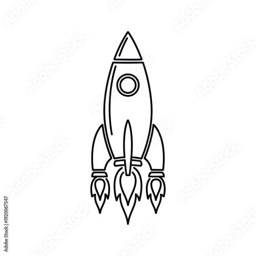 Continuous Line Drawing of a Detailed Rocket with Multiple Engine Thrusters