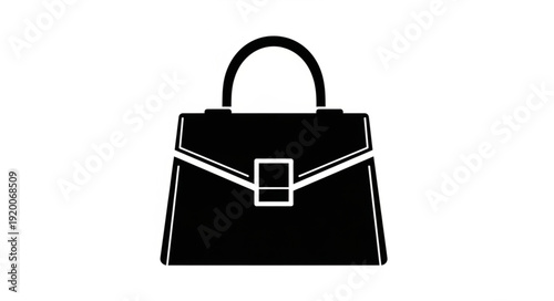 Black Handbag Icon with White Accents and Handle.