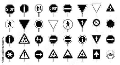 Collection of Traffic Signs and Road Symbols, Road Safety and Navigation