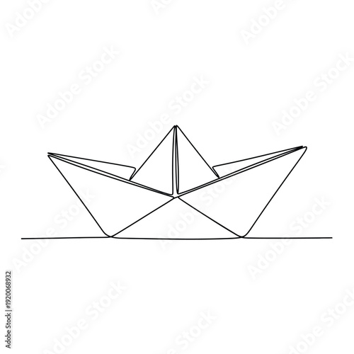 Paper Boat Continuous Line Drawing - Minimalist Childhood Memory Vector