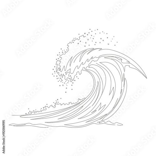 Powerful Crashing Ocean Wave with Splashing Spray - Continuous Line Art