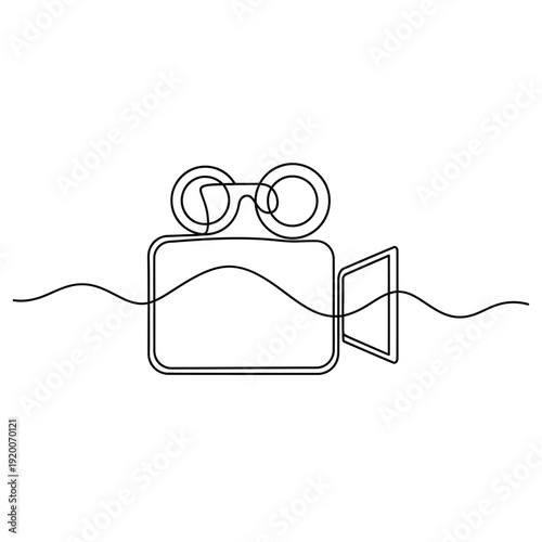 Vintage Film Camera Continuous One Line Drawing for Cinematic Concepts