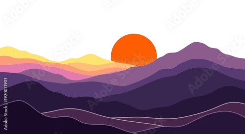Vibrant Sunset Over Layered Purple Mountains - Abstract Landscape