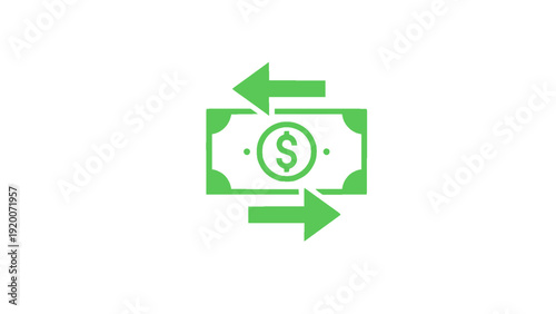 Simple and clean money transfer icon showing banknotes with directional arrows symbolizing payment, transaction, remittance, and financial exchange.