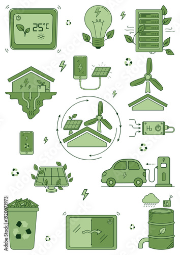 Green Energy and Renewable Sources Icons Set 