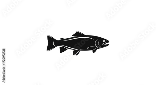 Black Silhouette of a Trout Fish Isolated on White Background