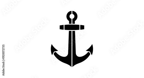 Black anchor icon on a white background, nautical symbol, vector graphic