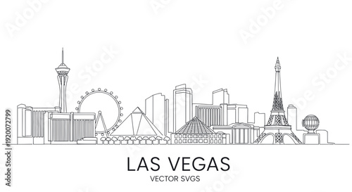 Las Vegas Skyline Vector Illustration - Famous Landmarks Outline Drawing