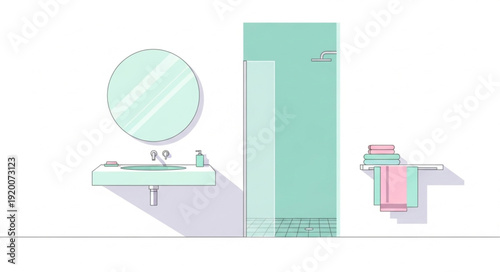 Modern Bathroom Sink Mirror and Towels Illustration.