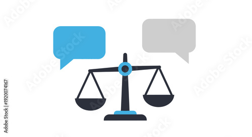 Balance Scales with Speech Bubbles Representing Debate.