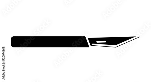 Black scalpel with sharp blade on white background.
