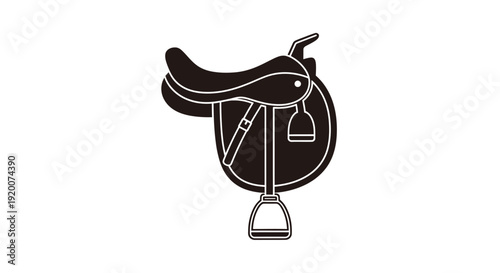 Black Silhouette of a Western Horse Saddle with Stirrups.