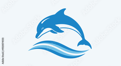 Blue Dolphin Leaping Over Stylized Ocean Waves.
